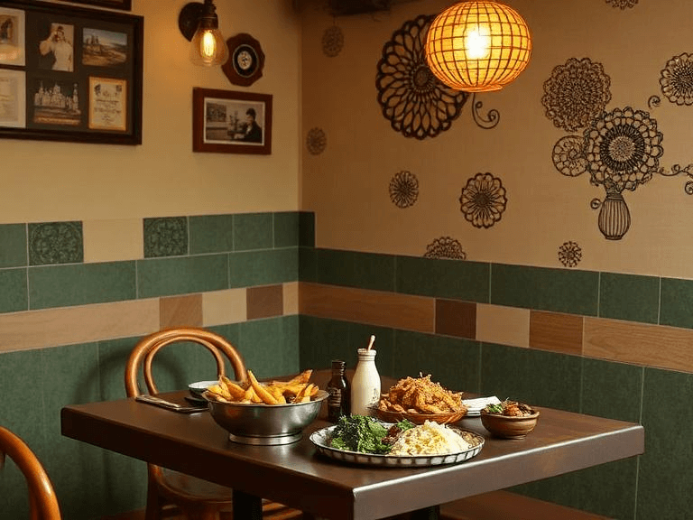 Affordable South Indian food at Bangalore darshini, dosa meal on banana leaf.